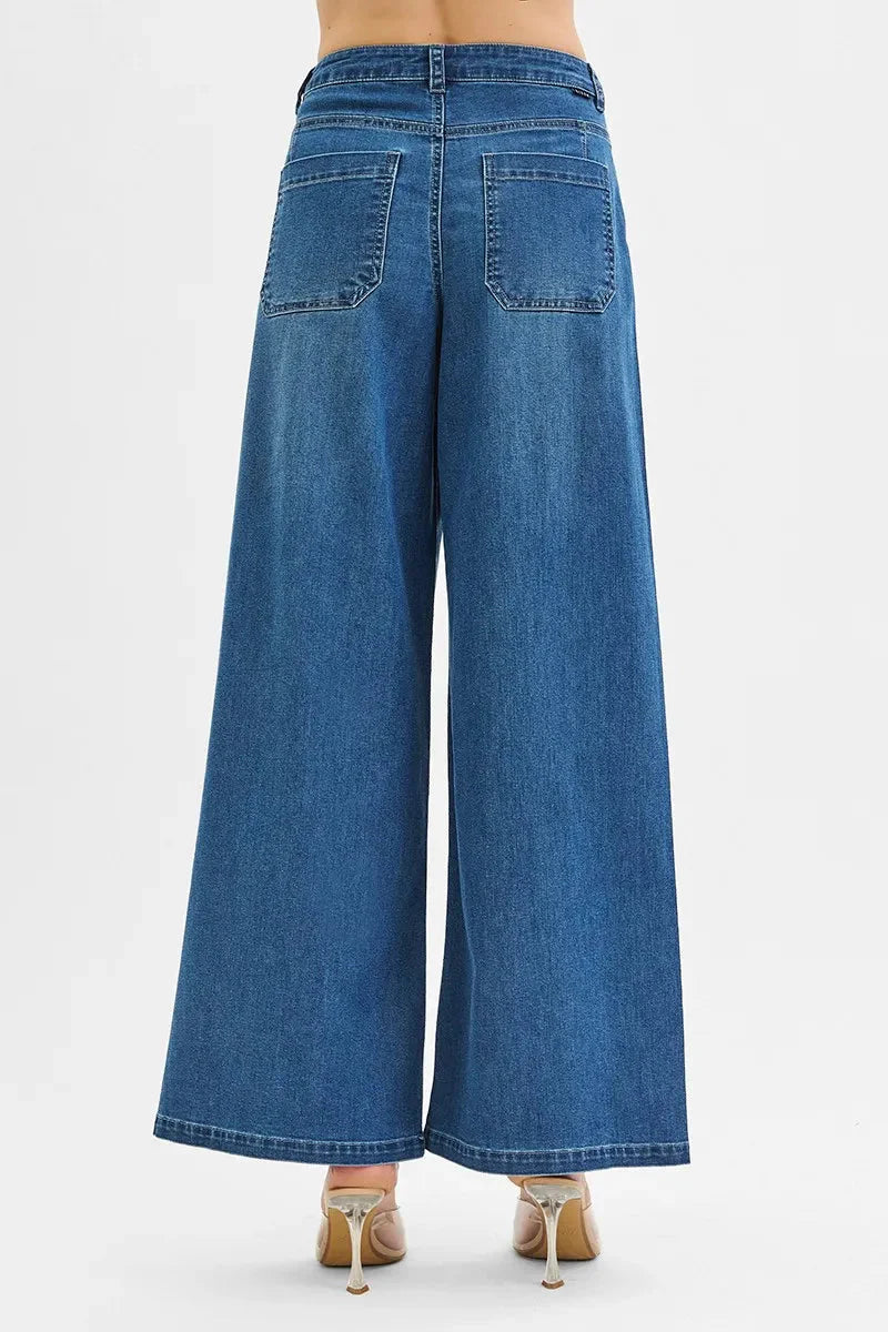 Mid Rise Wide Leg Knit Denim Palazzo RISEN Jeans