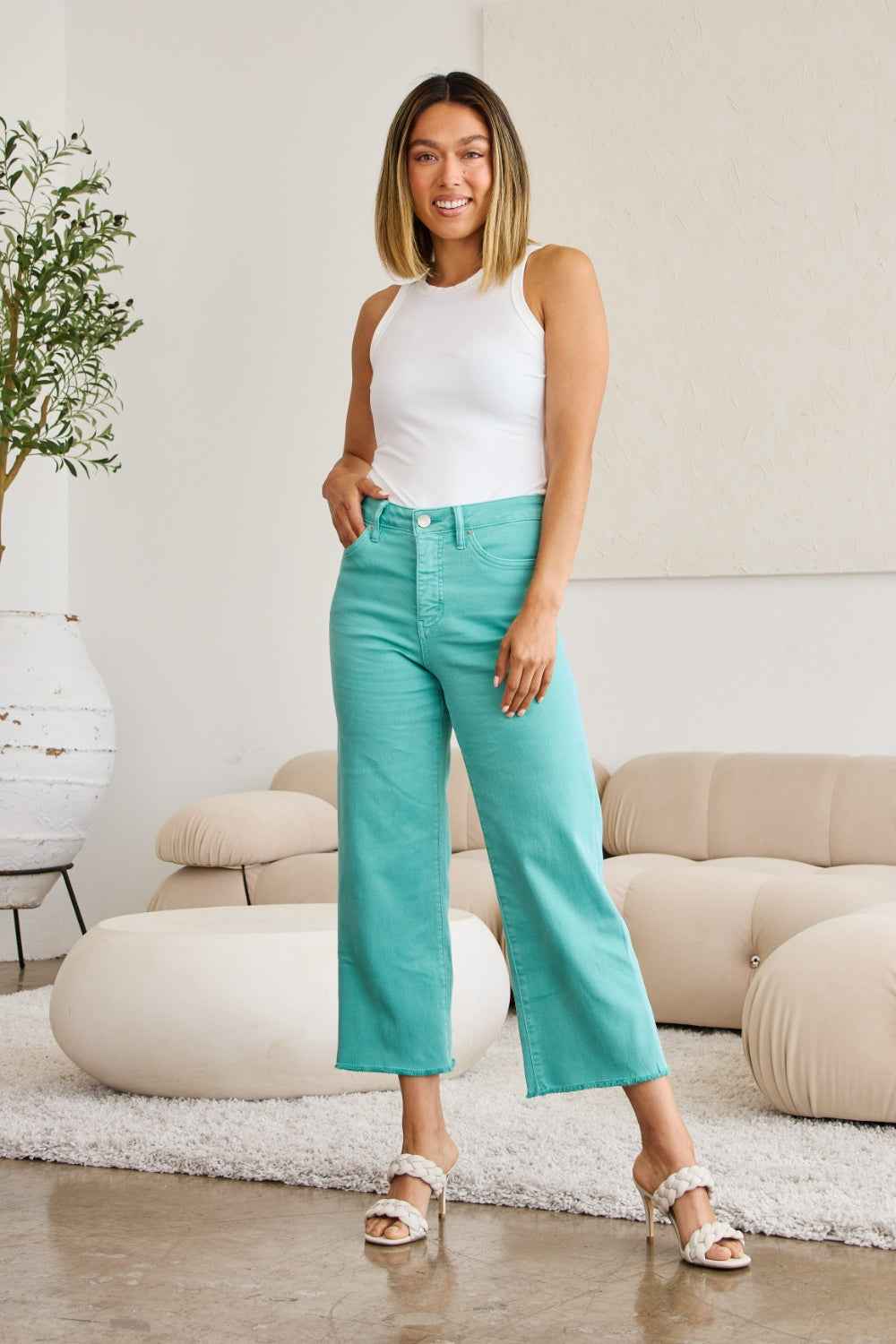 RFM Crop Chloe Tummy Control High Waist Jeans  Women's Jeans - Full Size Raw Hem