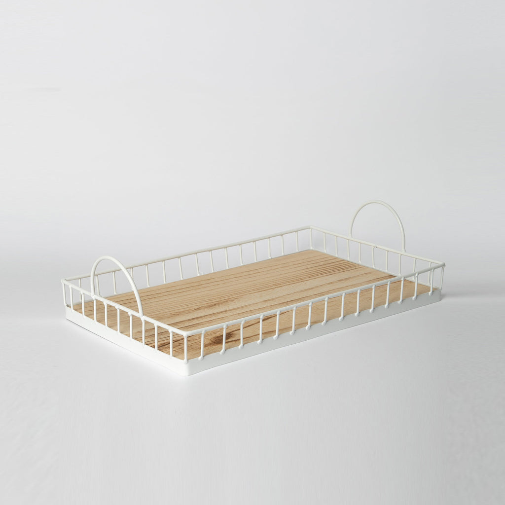 412 - Rectangular Metal & Wood Tray