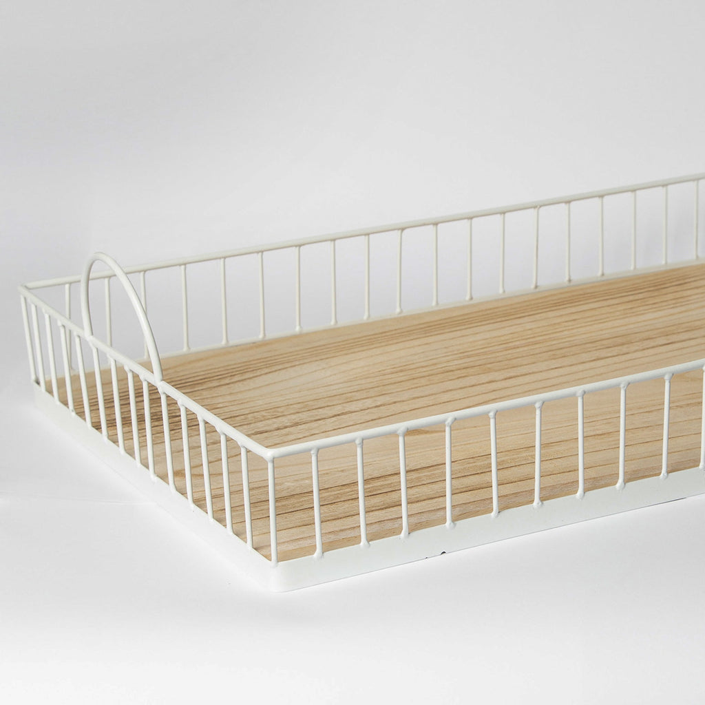 412 - Rectangular Metal & Wood Tray