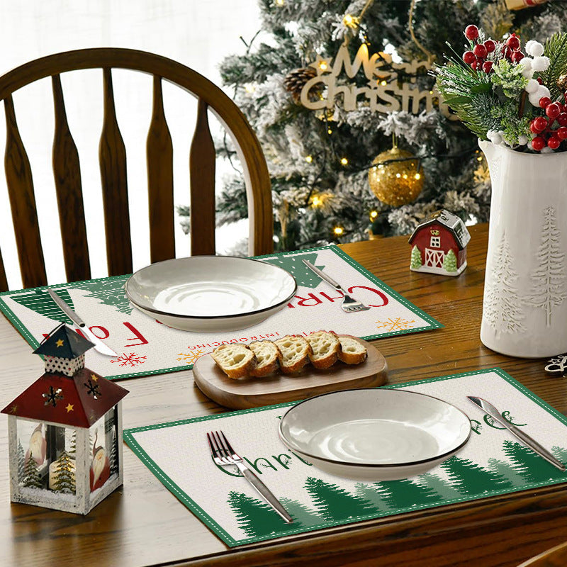 stmas linen placemats holiday party decorations insulation mats linen Christmas tree printed coasters