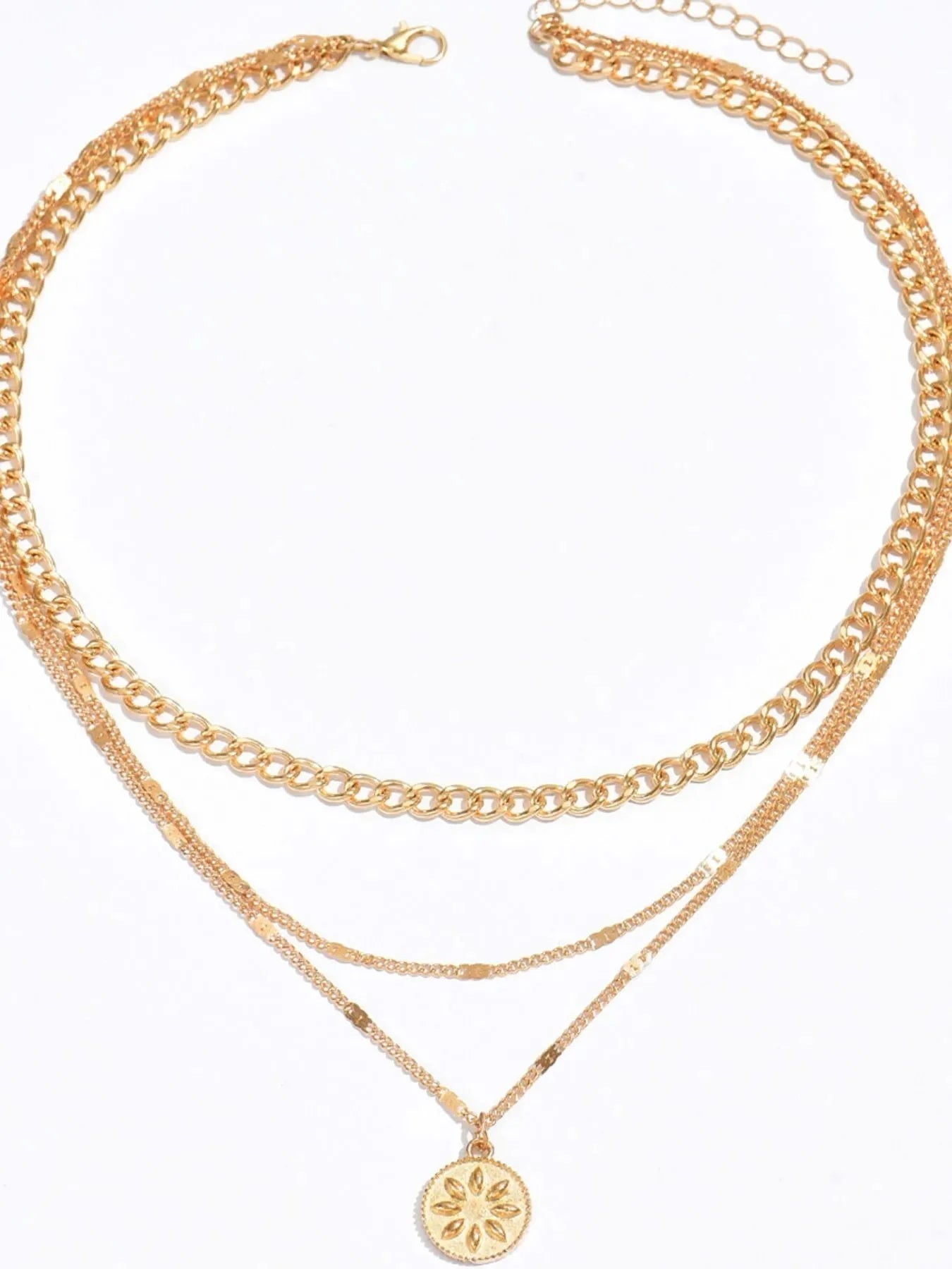 18K Gold-Plated Layered Sun Medallion Necklace