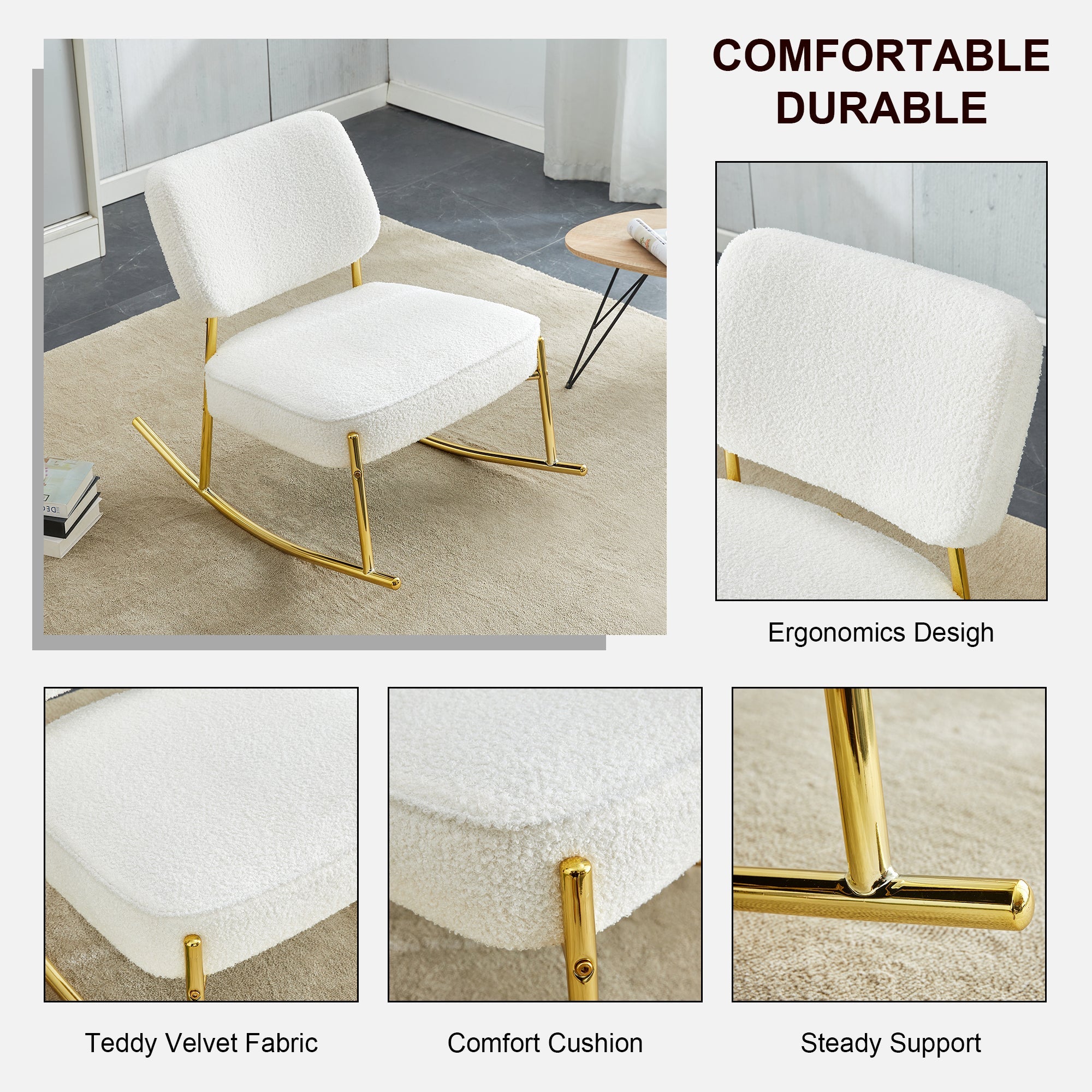 Teddy suede material cushioned rocking chair unique rocking chair cushioned seat