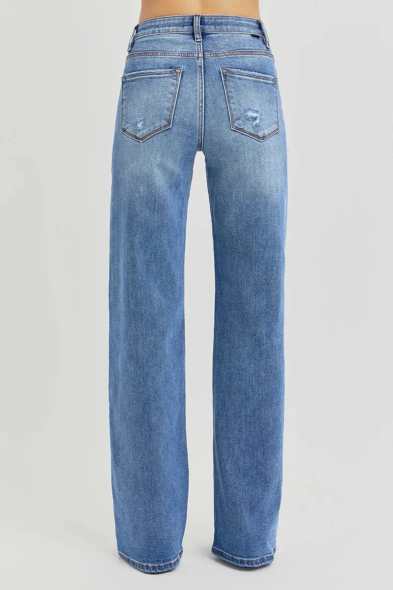 Full Size Tummy Control Elastic Band High Rise Wide RISEN Jeans