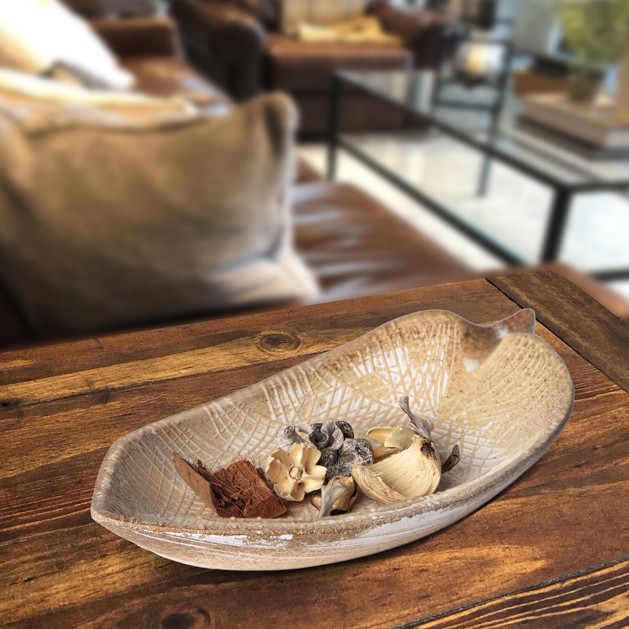 422 - Wood Leaf Shaped Tray Decorative Serving Platter Plate Dish Key Bowl Entryway