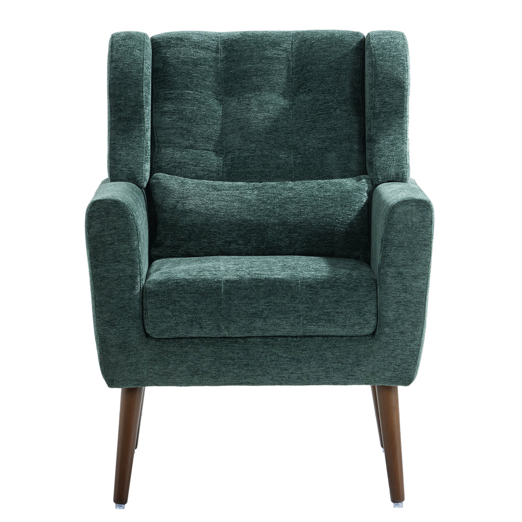 Modern Accent Chair Upholstered Foam Filled Living Room Chairs Comfy Reading Chair Mid Century Modern Chair  (Blackish Green)