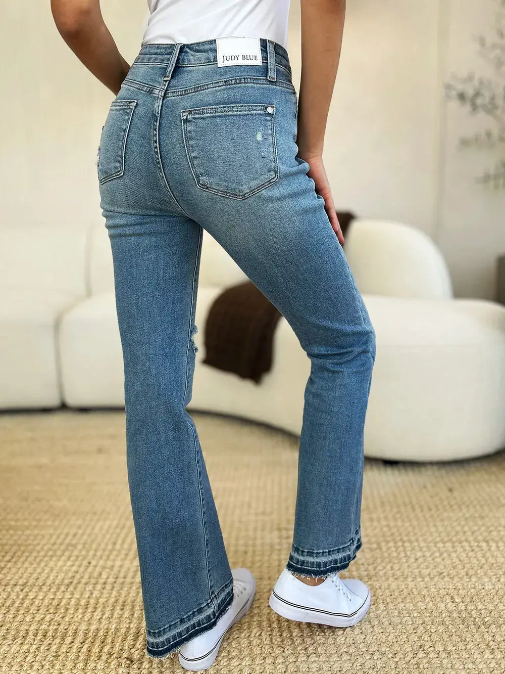 Full Size Mid Rise Destroyed Hem Distressed Judy Blue Jeans