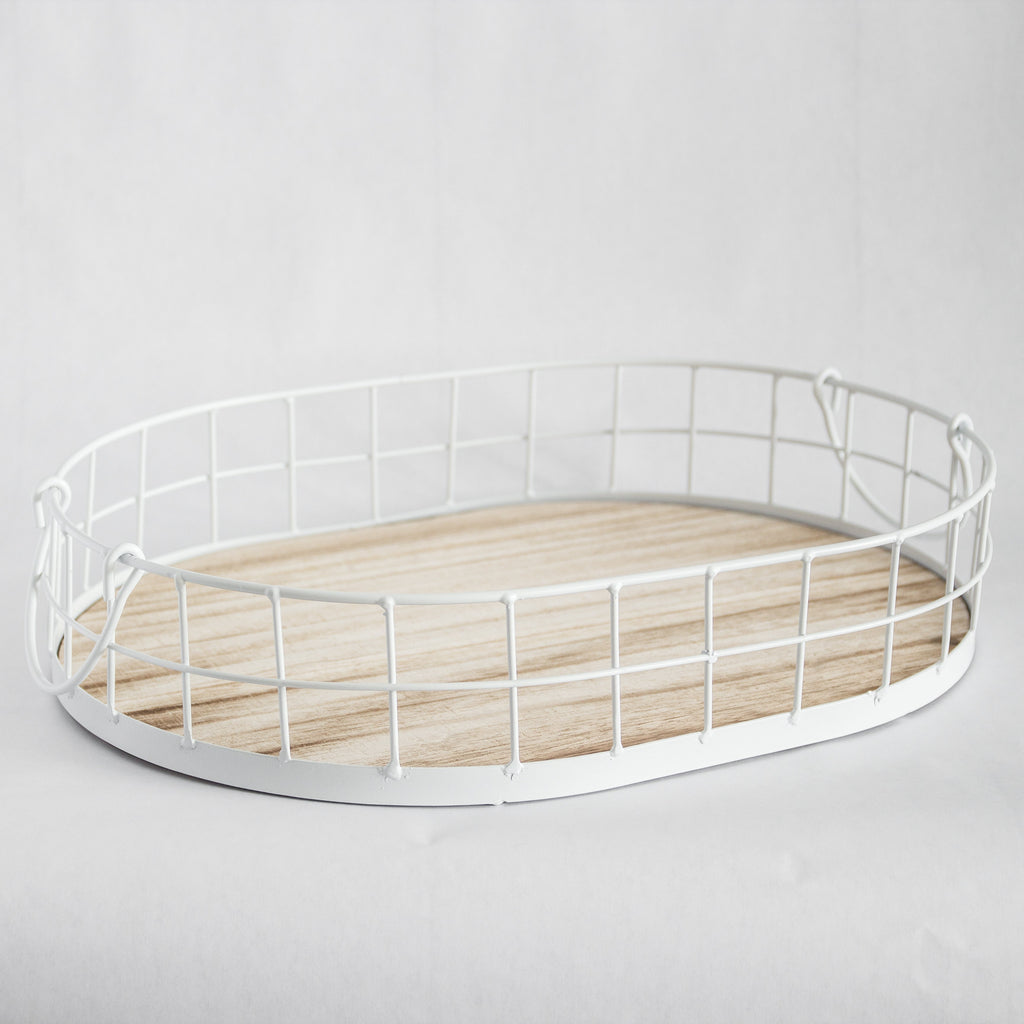449 - Oval Metal & Wood Tray