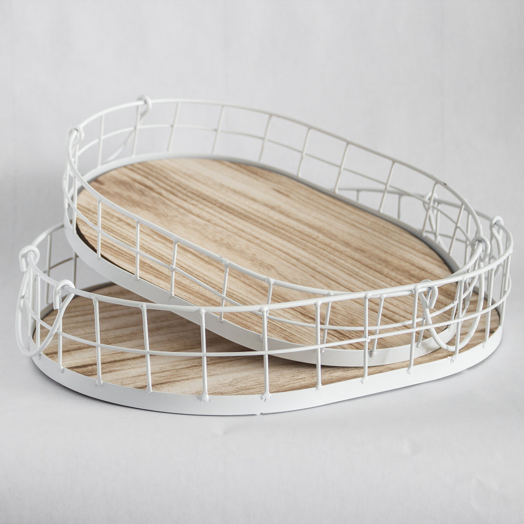 449 - Oval Metal & Wood Tray