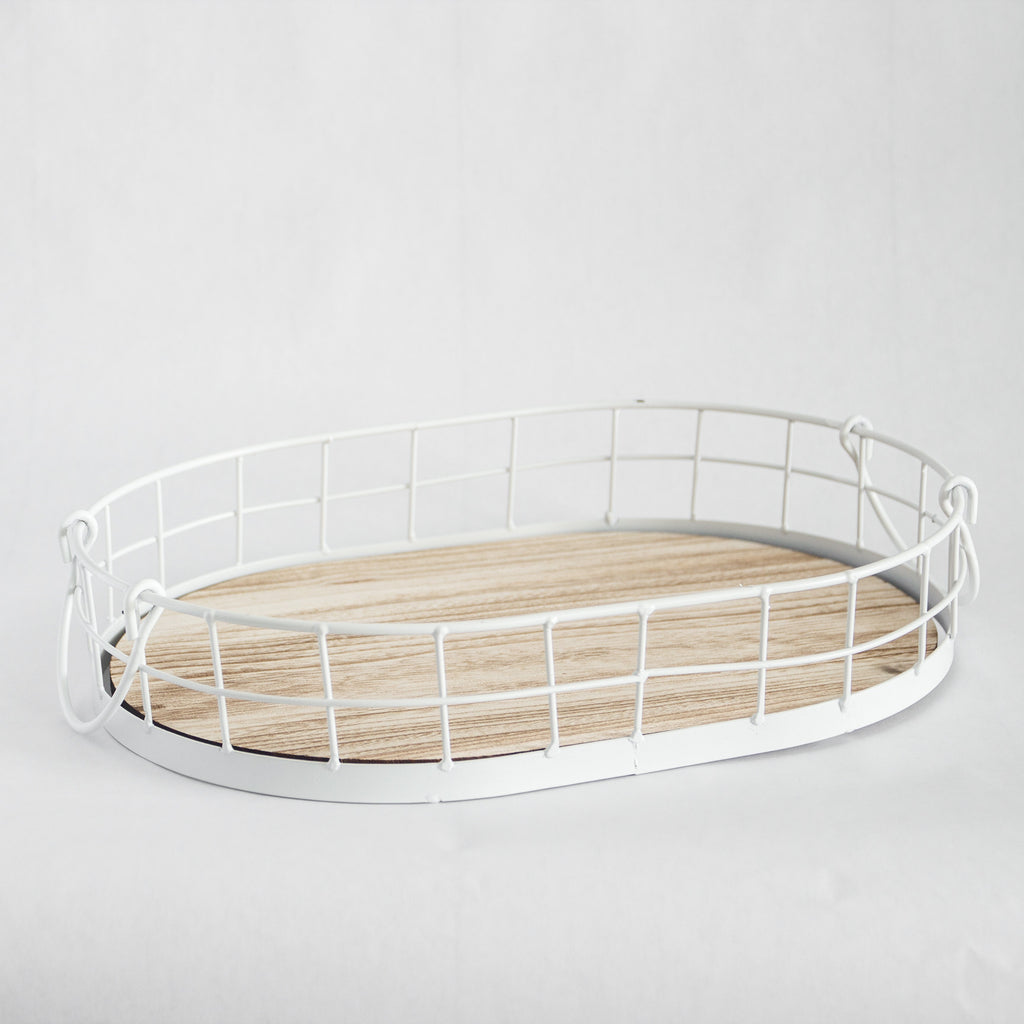 449 - Oval Metal & Wood Tray