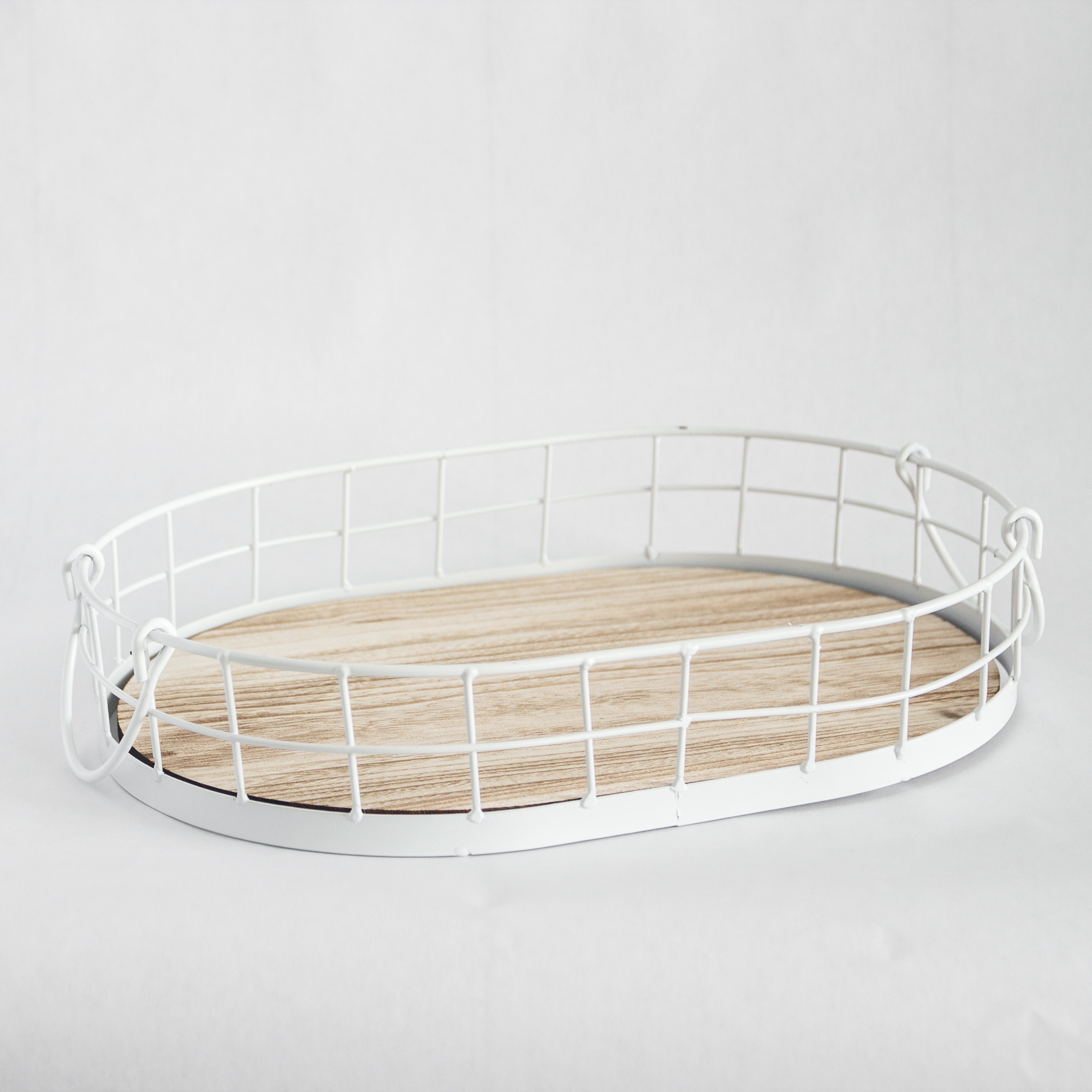 449 - Oval Metal & Wood Tray