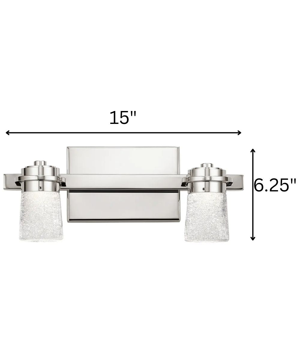 Vada 15"W 2-Light LED Vanity Bath Light, Polished Nickel Finish Clear Bubble Glass Shade by Kichler