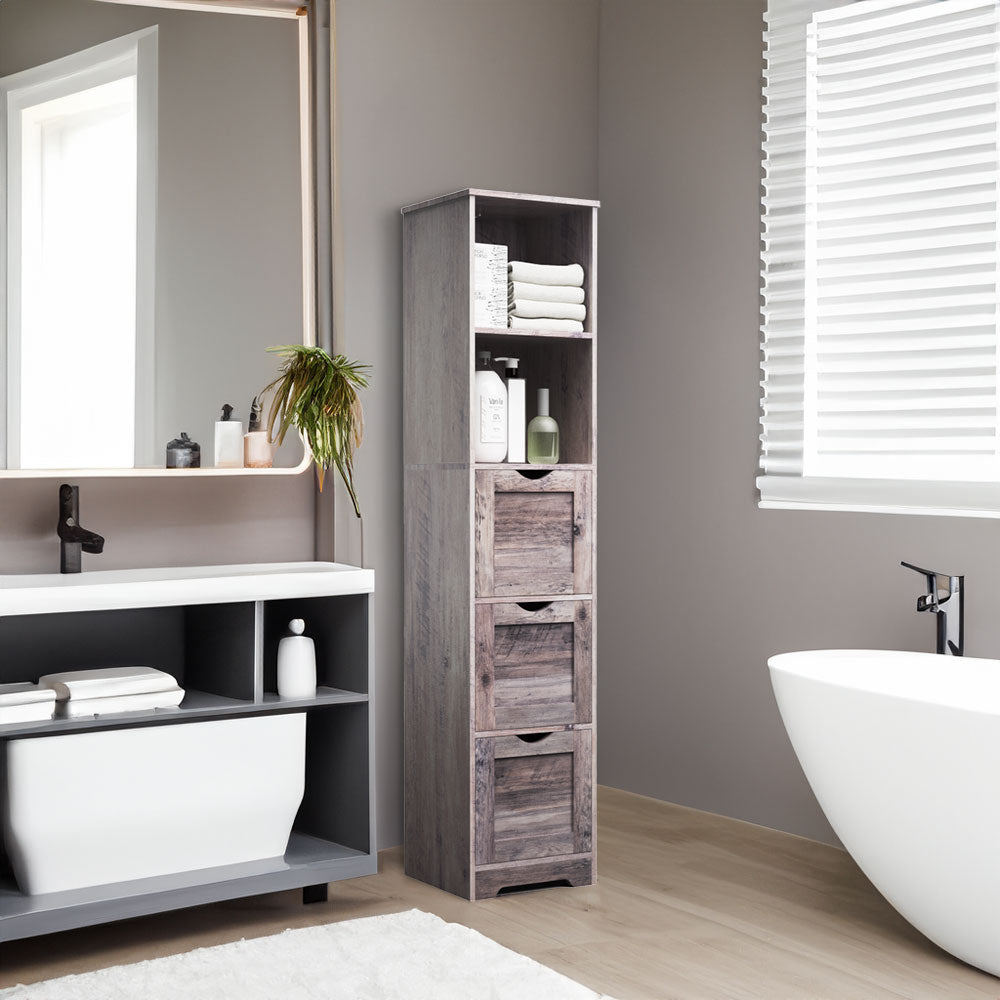 Bathroom Floor Cabinet with 3 Drawers 2 Shelves, Tall Narrow Bathroom Kitchen Pantry Storage Cabinet with Open Compartment Grey