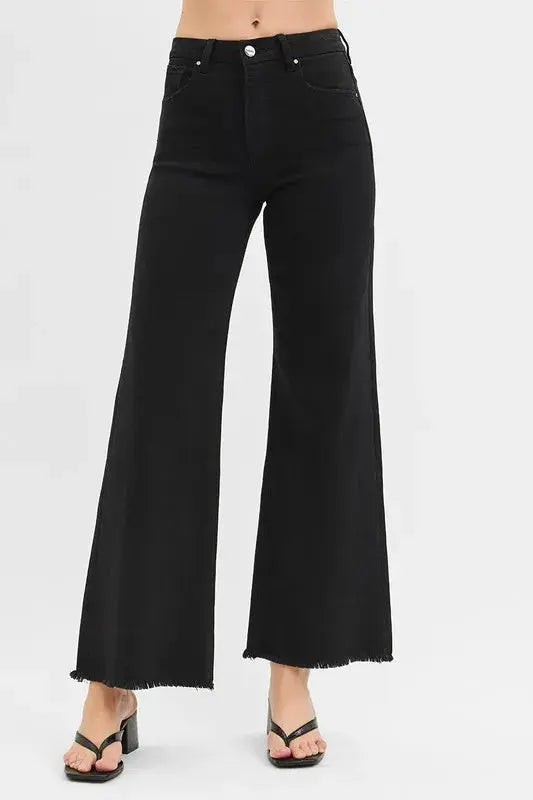 Full Size Tummy Control High Rise Wide Leg Black RISEN Jeans