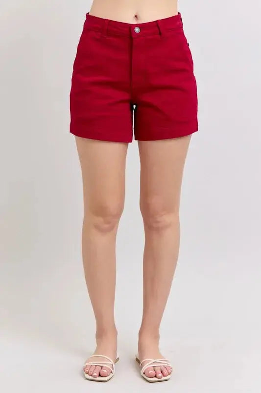 Plus Size High Waist Tummy Control Garment Dyed Heart Shaped Denim Shorts by Judy Blue Jeans