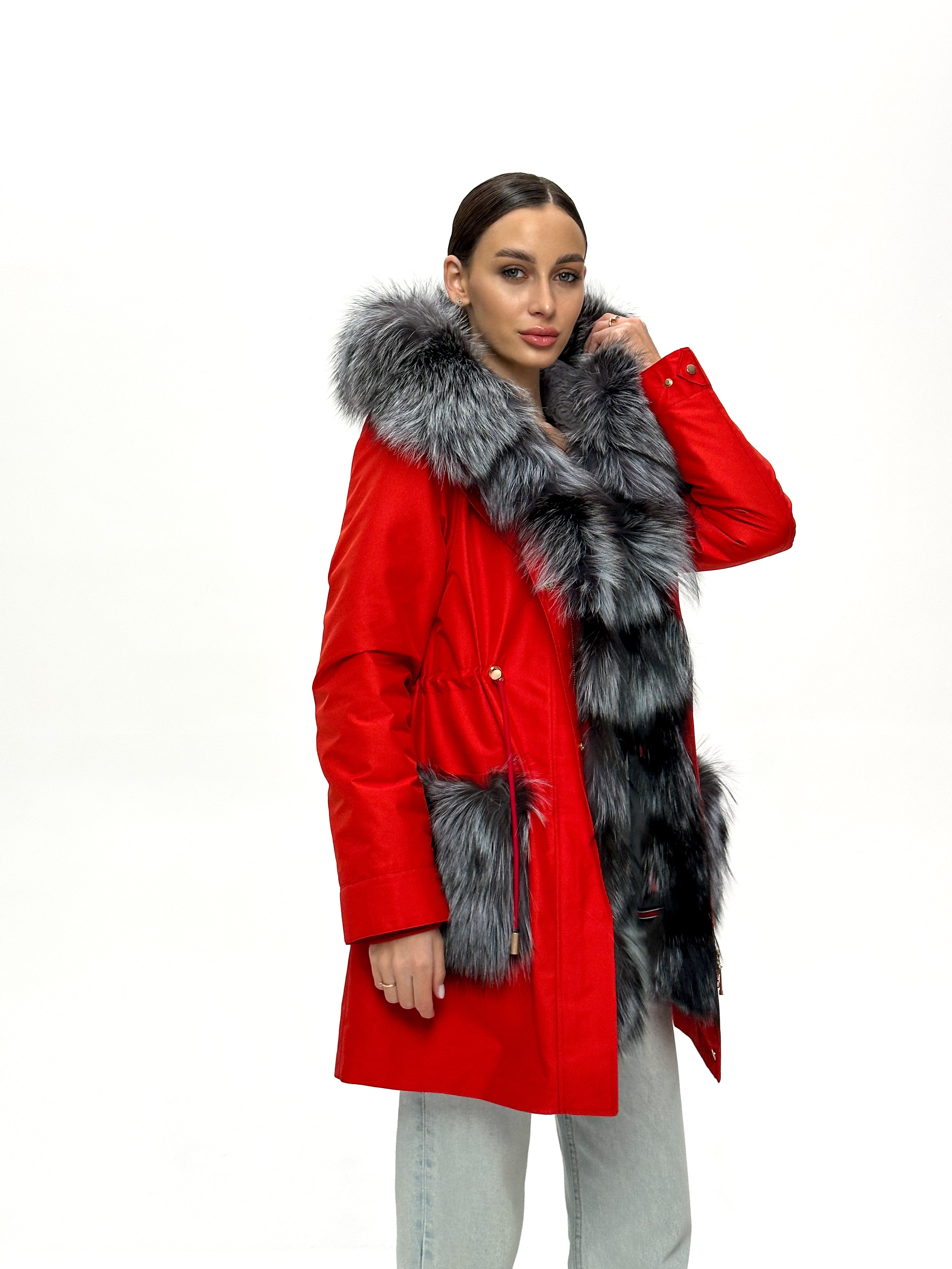 Genuine Silver Fox Fur Rabbit Fur Insulated Parka