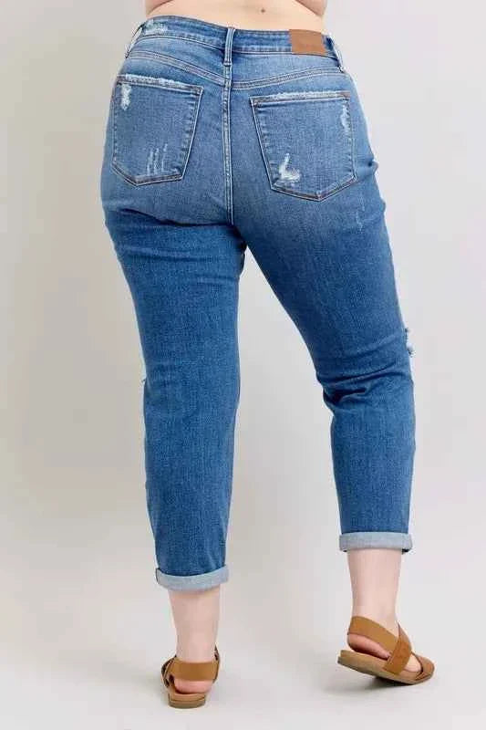 Judy Blue Plus Size Boyfriend Jeans in Vintage Wash for Women