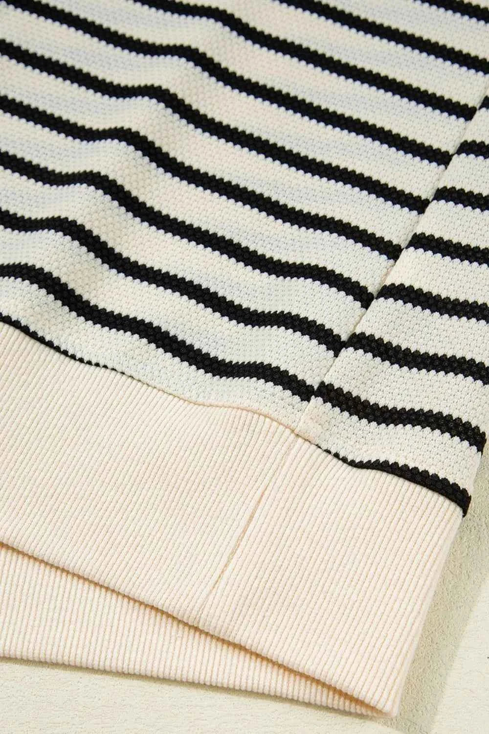 Striped Ruffle Sleeve Blouse with Round Neck