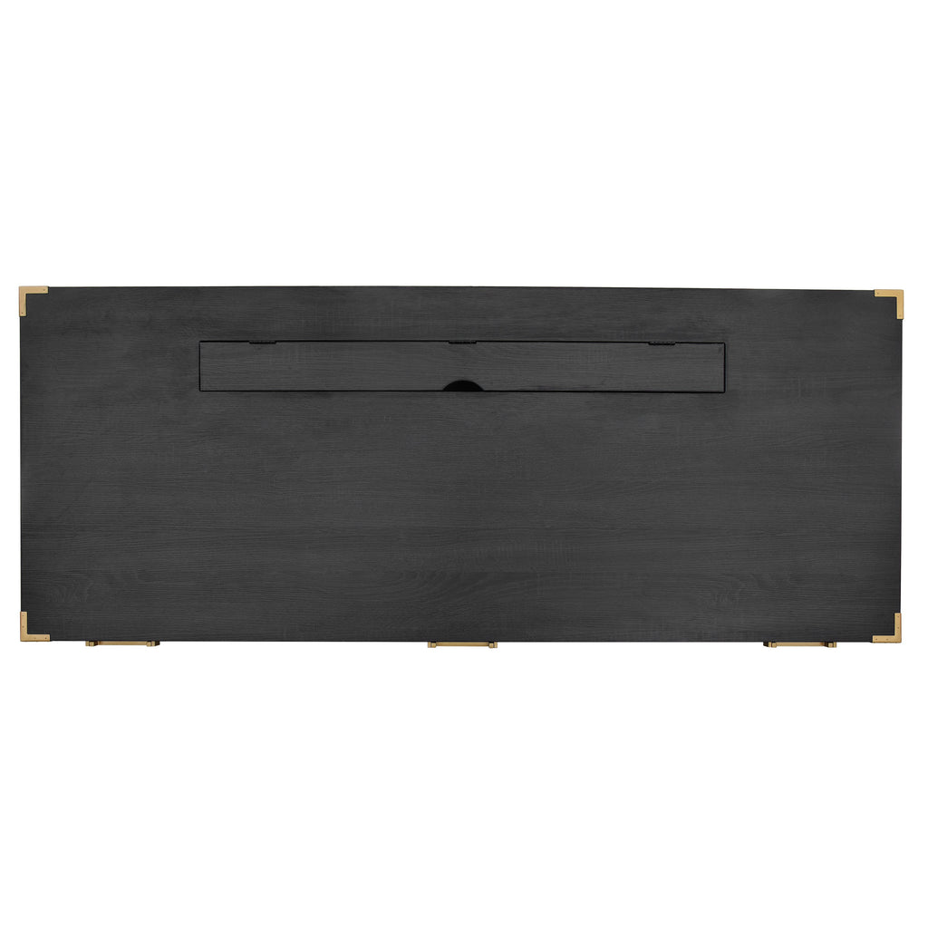 70 inch classic and traditional executive desk with metal trim, writing desk with 2 file drawers, USB ports, and sockets, black