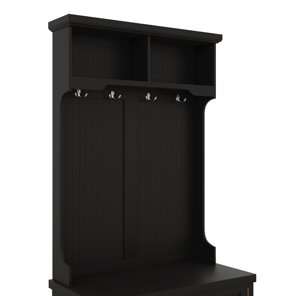 Hall Tree with Storage Shoe Bench for Entryway and Hallway 4-in-1 Design Coat Racks with 4 Hooks for Living Room Black