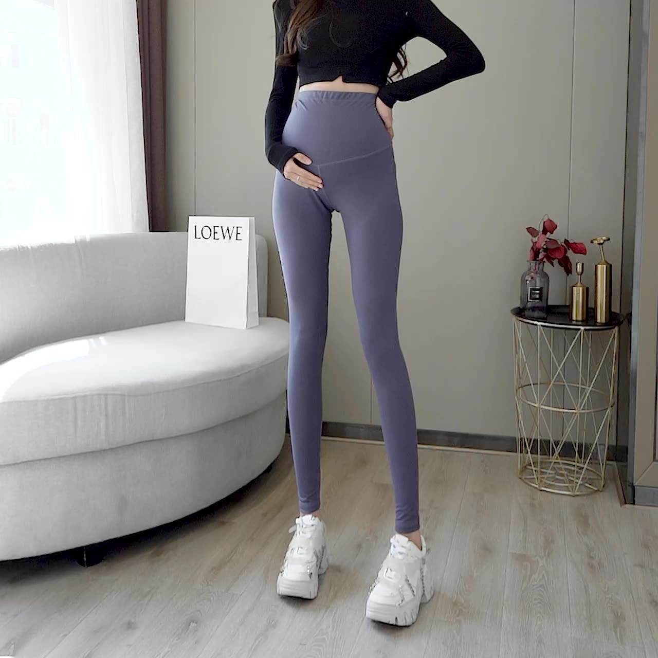 Pregnant Women's Shark Pants Do Not Drop Off Leggings Double Sided Brushed Large Size 100kg High Waist Hip Lifting Barbie Pants