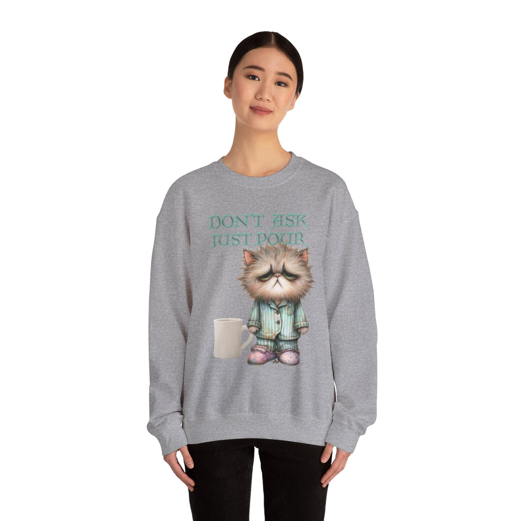 Just Pour Coffee Lover Sweatshirt Women's Top - Funny Cat Lover Gift, Cozy Apparel