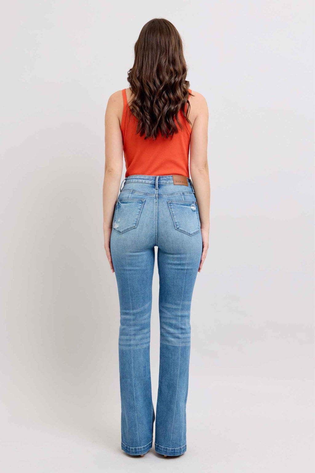 Judy Blue Tummy Control Bootcut Jeans with Vintage Wash and Side Slit Women's Jeans