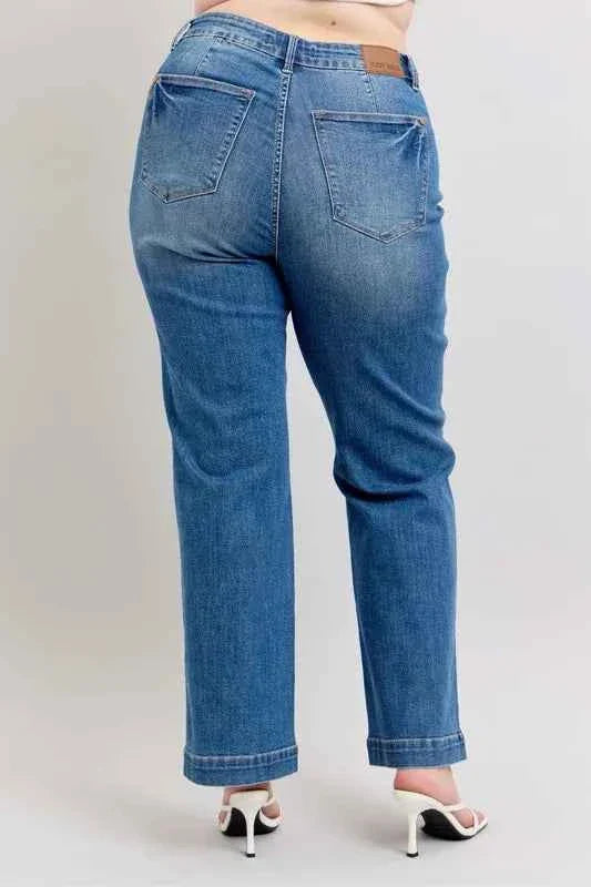 Plus Size High Waist Jeans - Judy Blue Full Size Contrast Thread Straight Women's Jeans