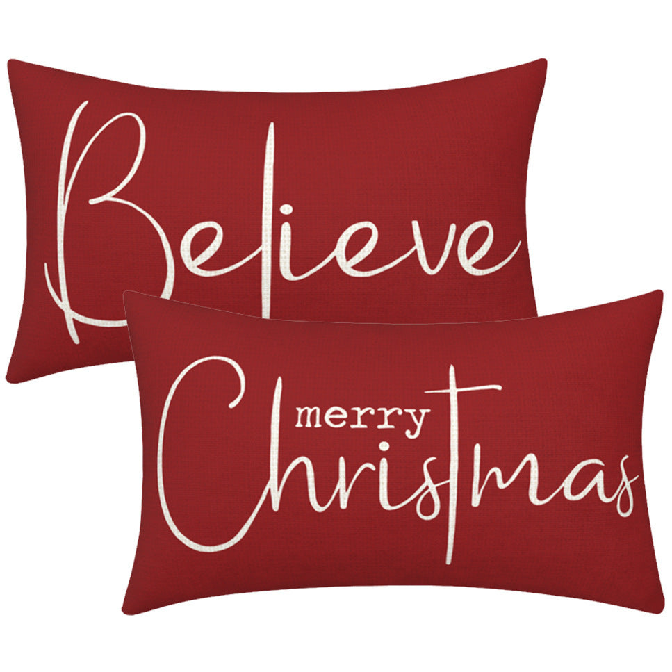 Christmas Decorative Pillowcase 2-piece Set Merry Christmas Sofa Cushion Cover Believe Waist Pillow Cover