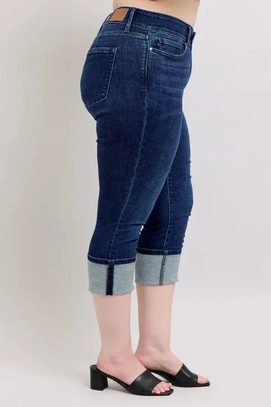 High-Waist Double Waist Band Skinny Leg Judy Blue Jeans