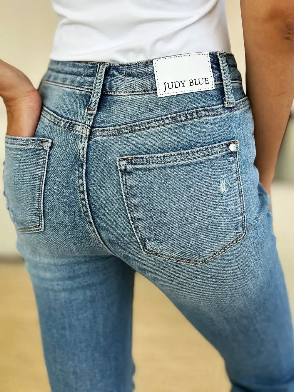 Full Size Mid Rise Destroyed Hem Distressed Judy Blue Jeans