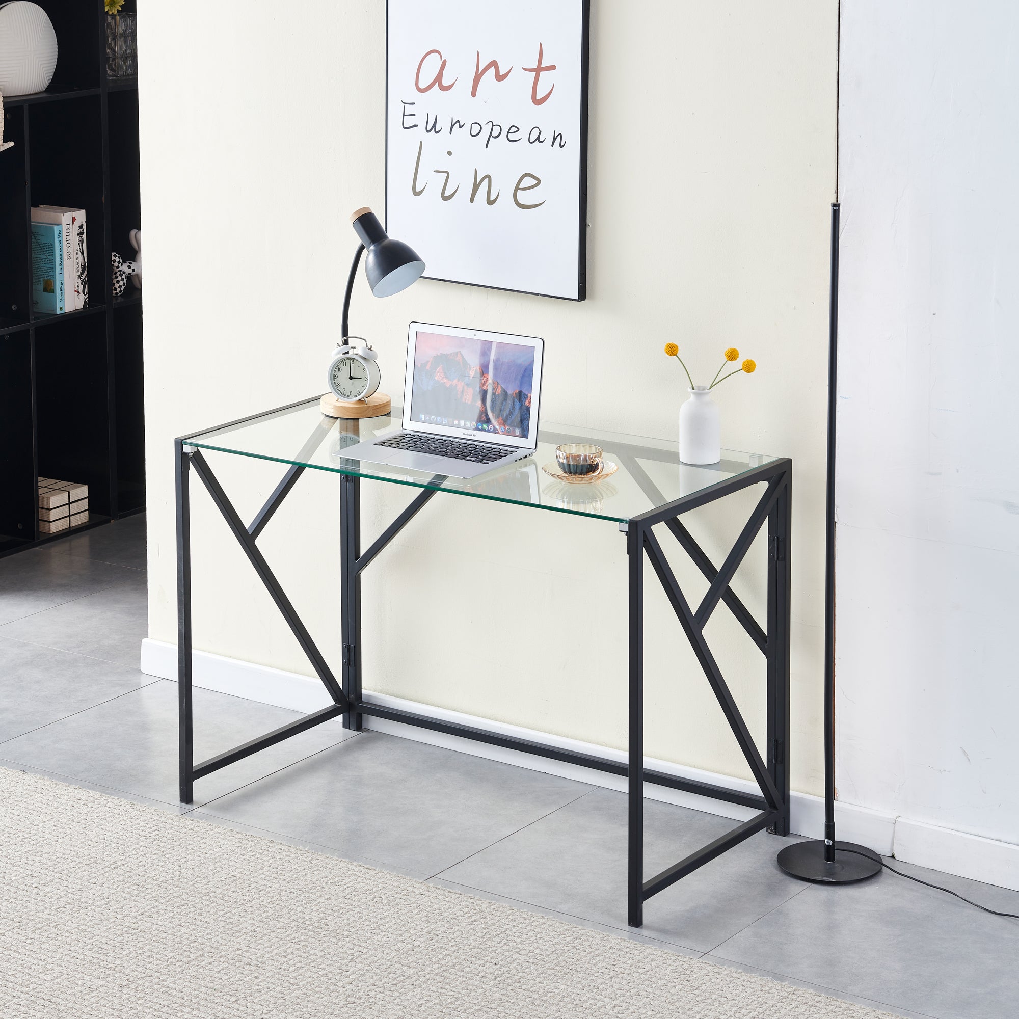 Tempered Clear Glass Computer Desk Laptop Desk Transparent Glass Laptop Table Small Study Desk