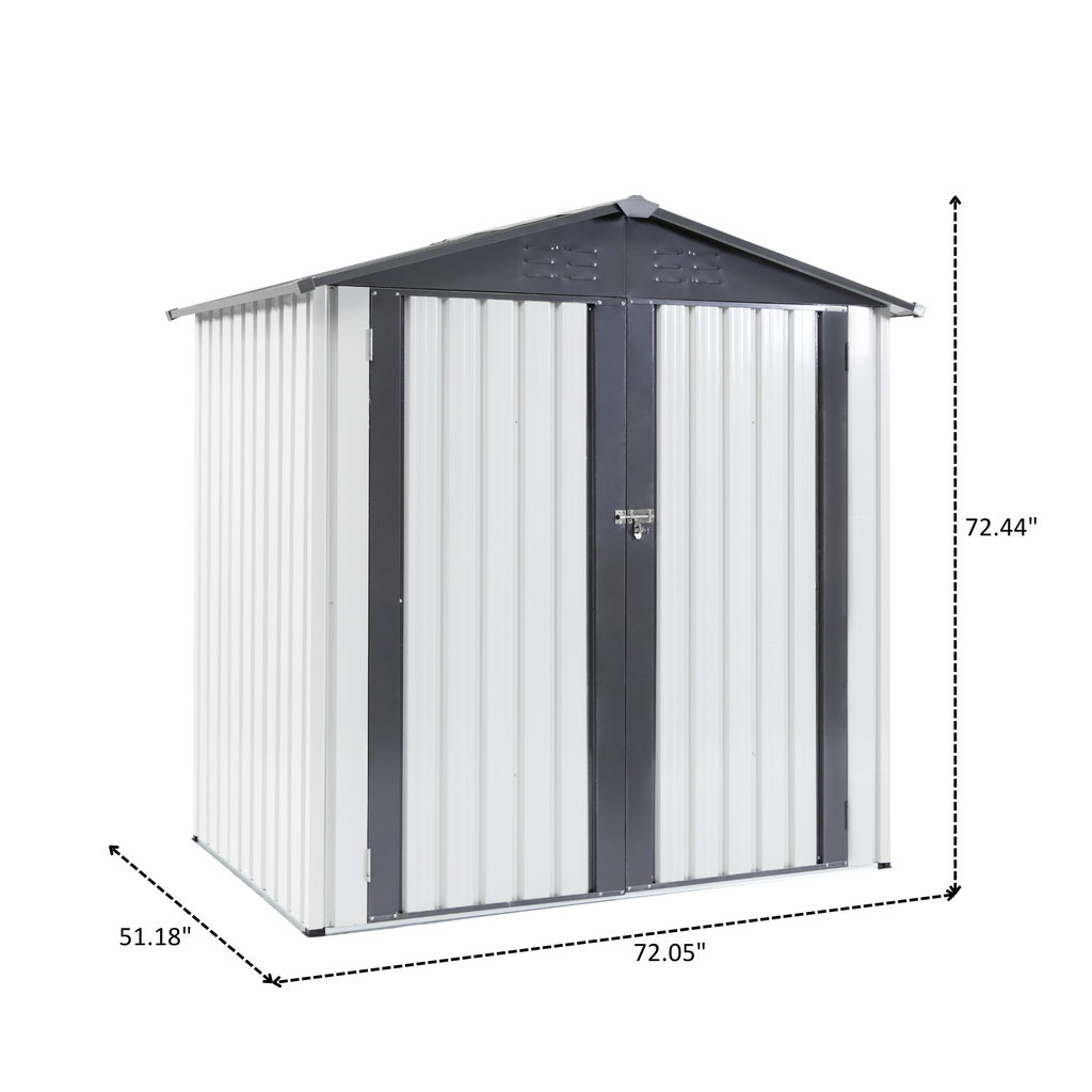 XWT014 Garden Metal Storage Shed Gray White 6x4x6ft outdoor storing tools Rainproof Hinge door version