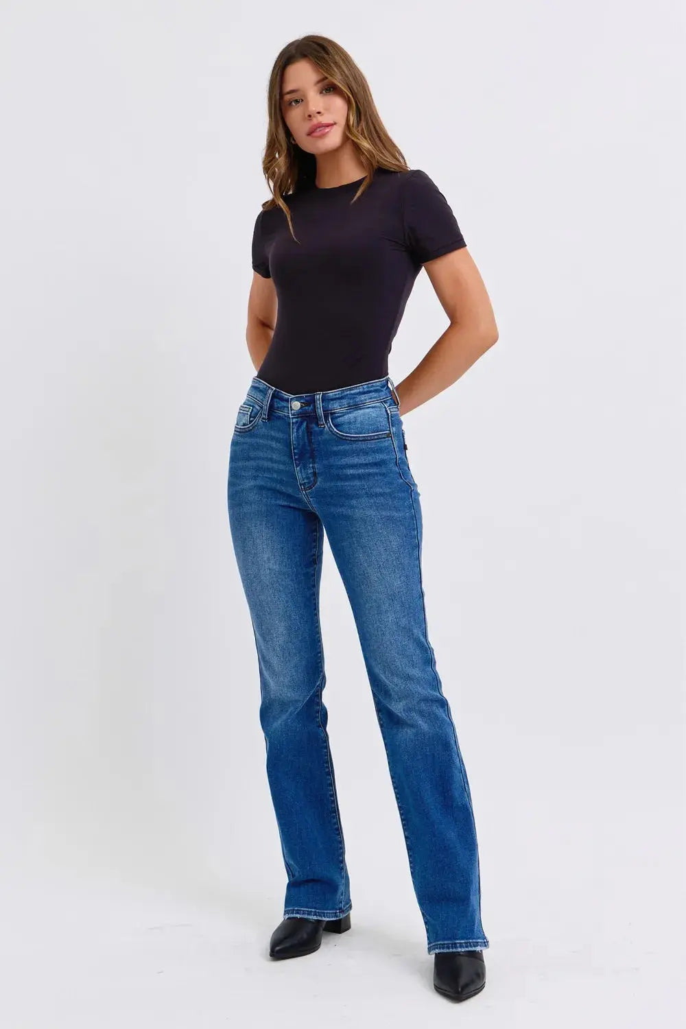 Full Size Run Mid-Rise Bootcut Judy Blue Jeans with Thermal Lining