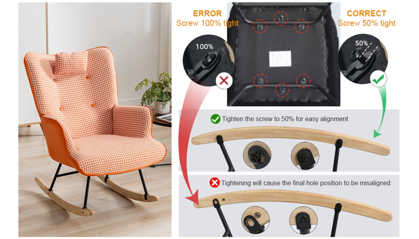 35.5 inch Rocking Chair Soft Houndstooth Fabric Leather Fabric Rocking Chair  (orange)