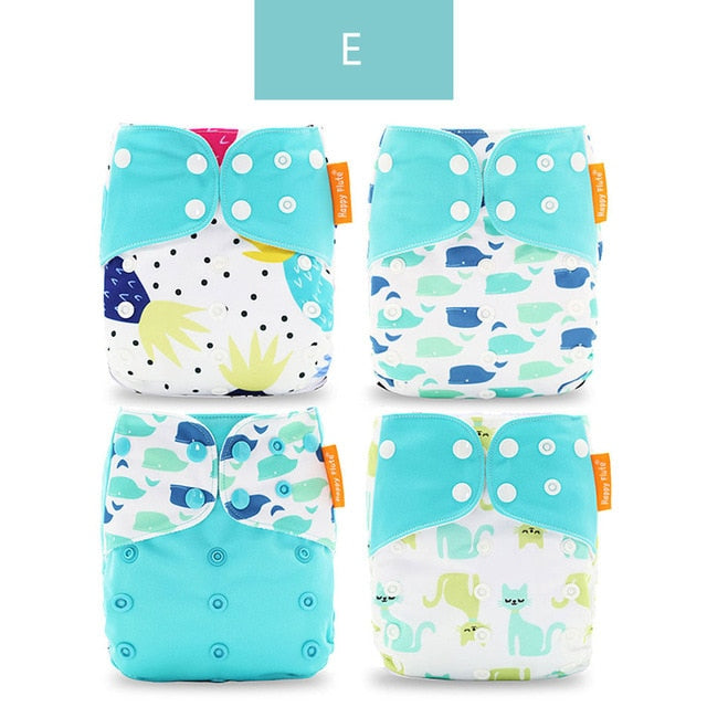 Happy Flute Cloth Diapers for Children Adjustable Wet/Dry Bag Waterproof Babies Diapers Ecological Backpack Reusable 4 pcs/set