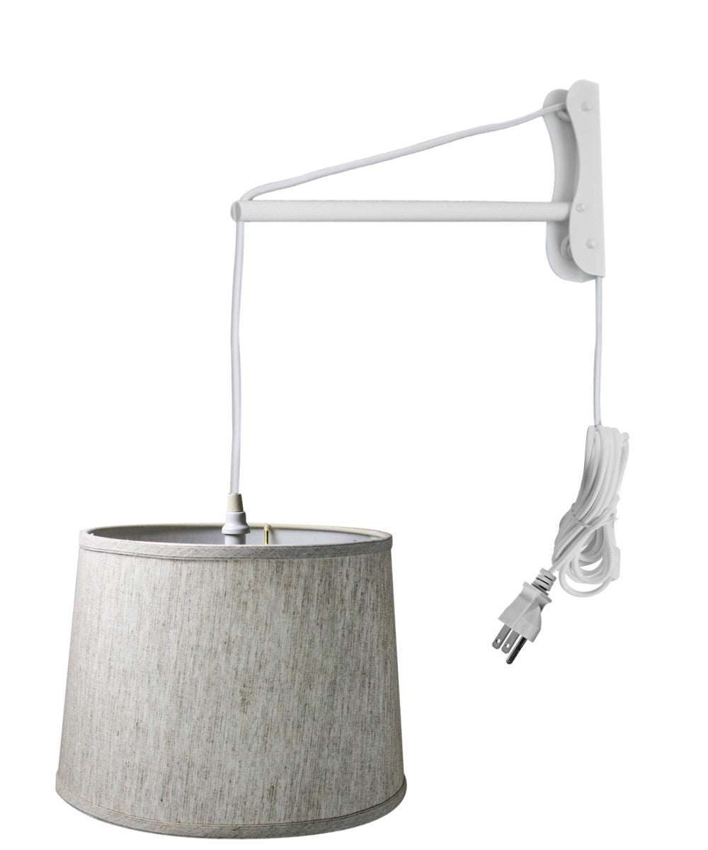 14"W MAST Plug-In Wall Mount Pendant 1 Light White Cord/Arm Textured Oatmeal Shade
