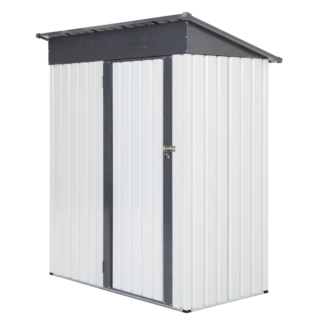 XWT016 Garden Metal Storage Lifter Shed Gray White 5x3x6ft outdoor storing tools Rainproof Hinge door version