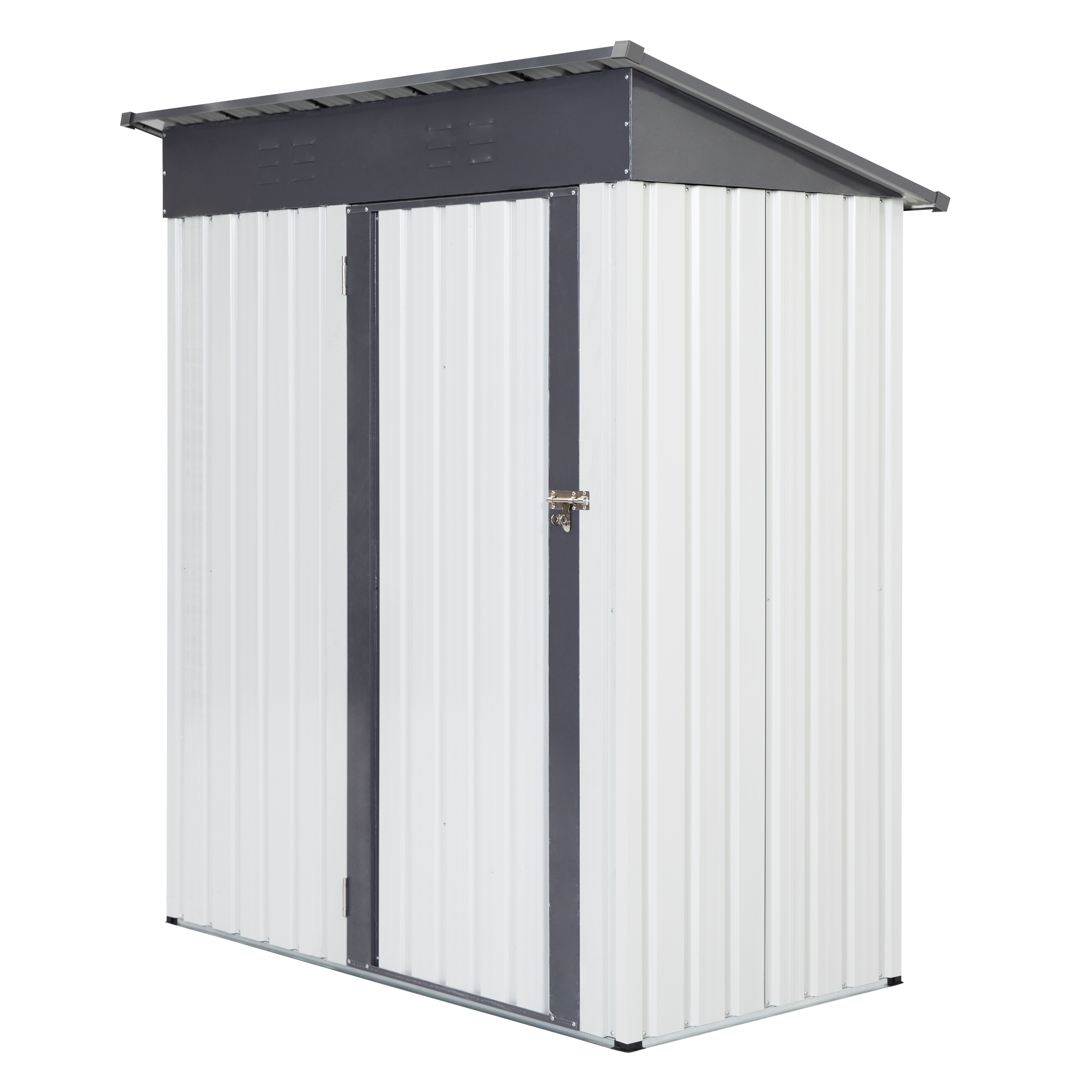 XWT016 Garden Metal Storage Lifter Shed Gray White 5x3x6ft outdoor storing tools Rainproof Hinge door version