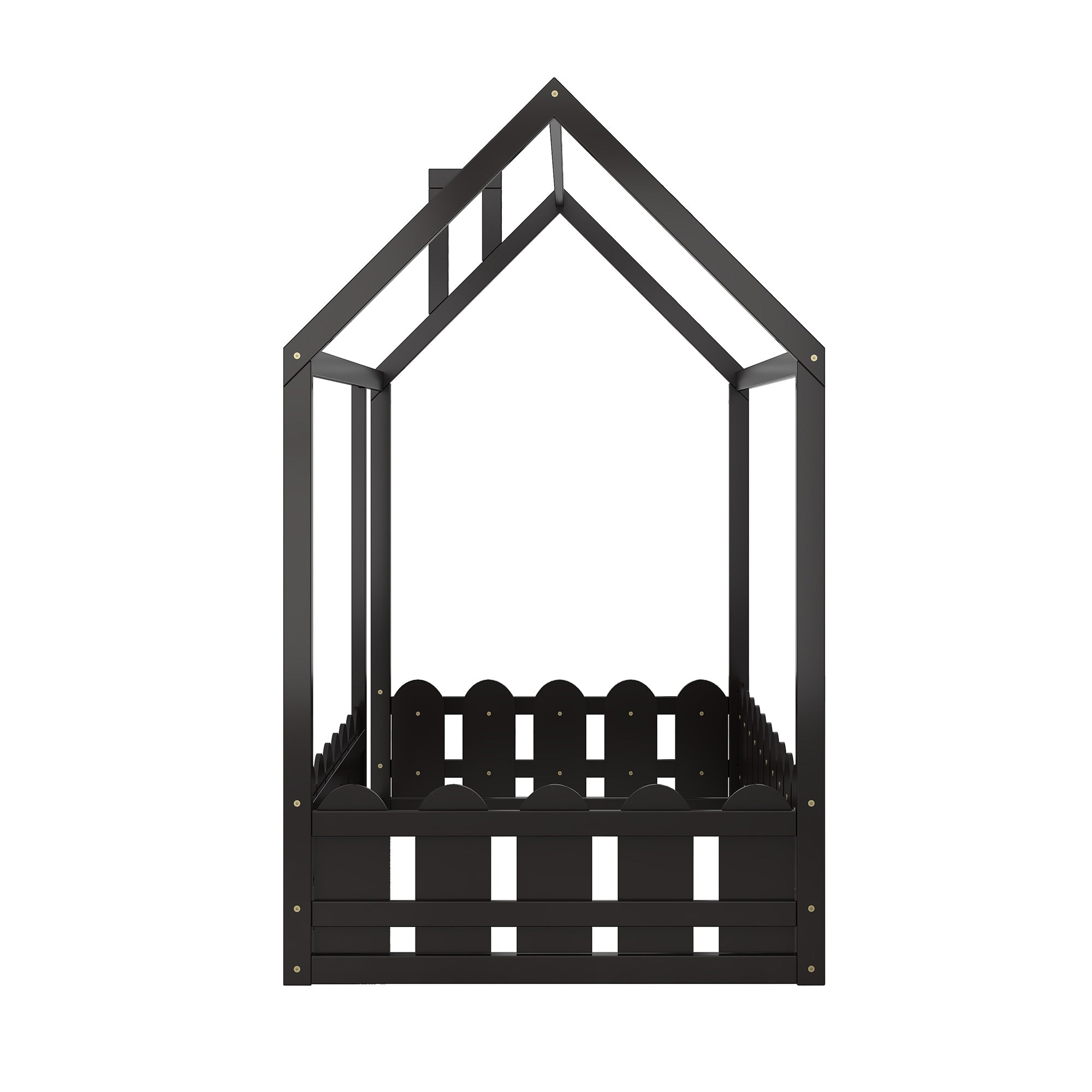 {Slats are not included}Twin Size Wood Bed House Bed Frame with Fence for KidsTeens Girls Boys