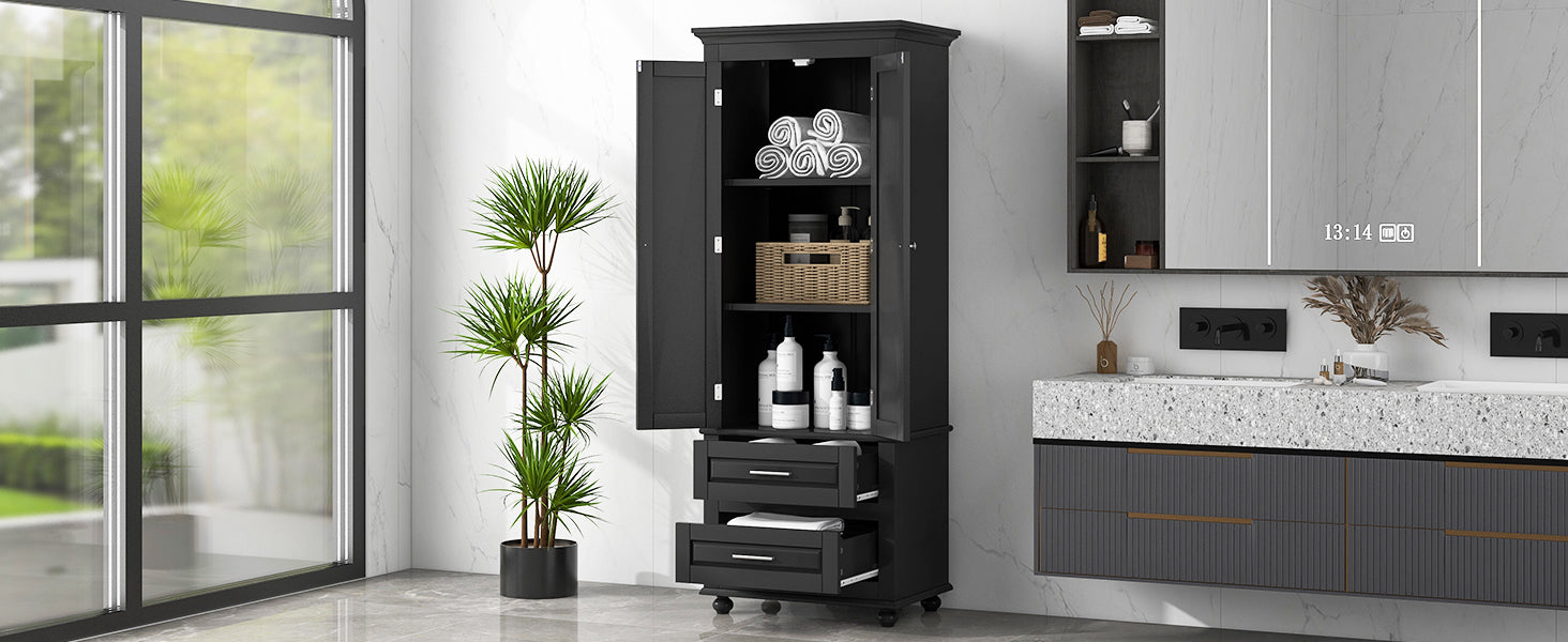 Tall Storage Cabinet with Two Drawers for Bathroom/Office, Black