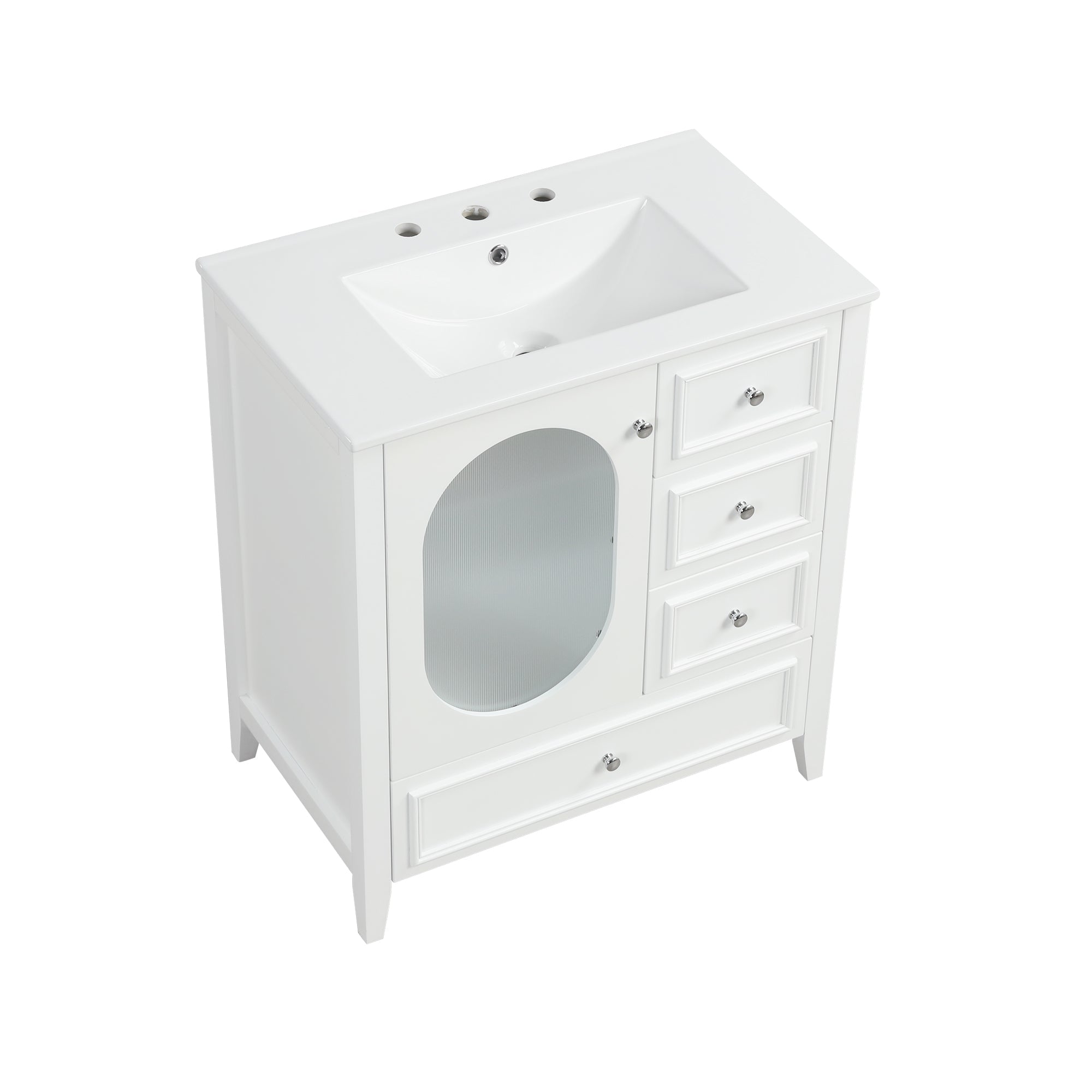 30" Bathroom Vanity with Sink, Bathroom Vanity Cabinet with Three Drawers and Door, Solid Wood and MDF, White
