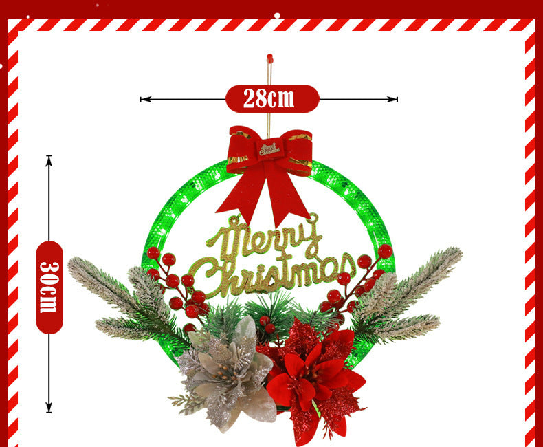 Christmas wreath lights, simulated red fruits, pine needles, decorative ornaments, window display items, ornaments