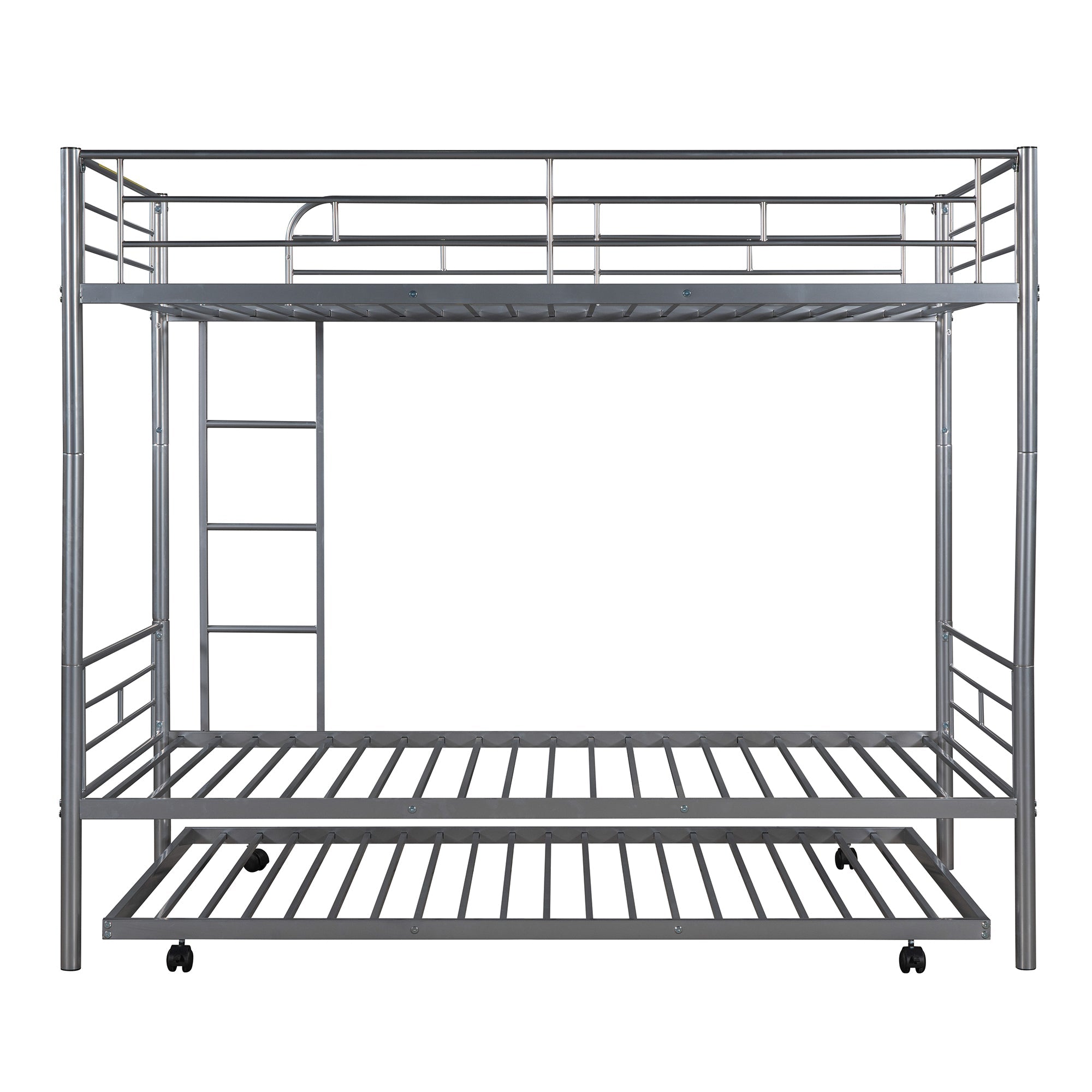 Twin-Over-Twin Metal Bunk Bed With Trundle Can be Divided into two beds No Box Spring needed White