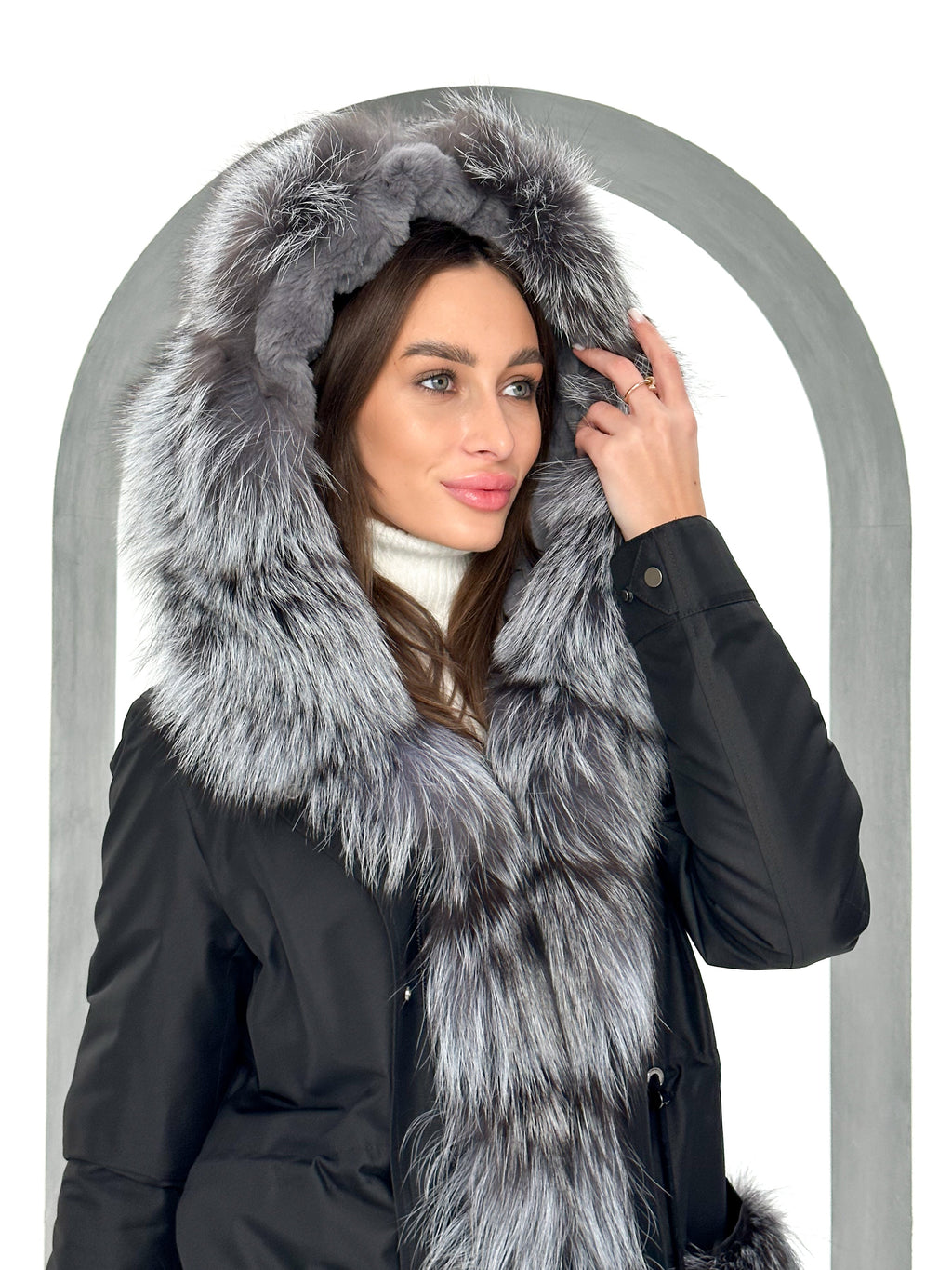 Genuine Silver Fox Fur Rabbit Fur Insulated Parka