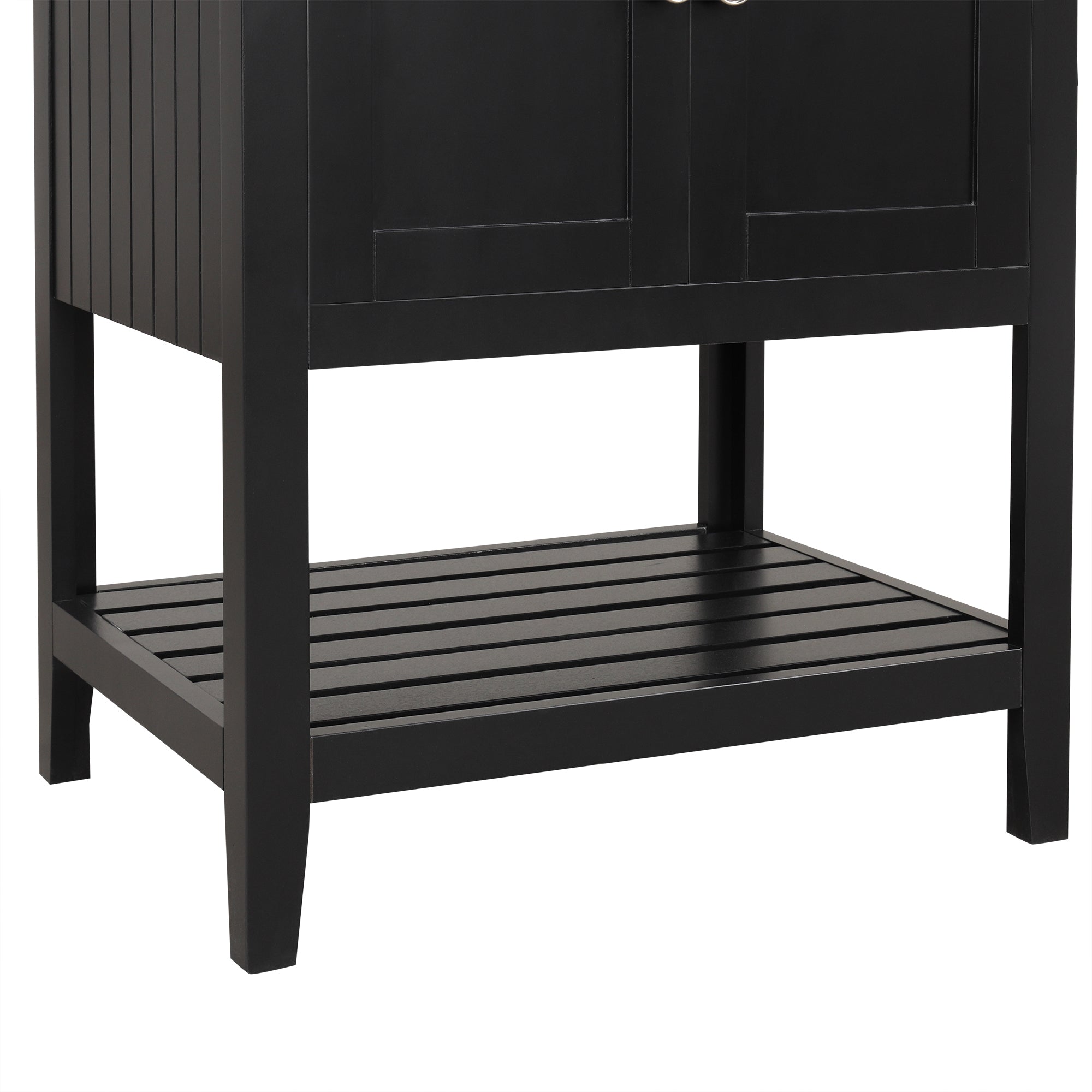 24" Black Modern Sleek Bathroom Vanity Elegant Ceramic Sink with Solid Wood Frame Open Style Shelf