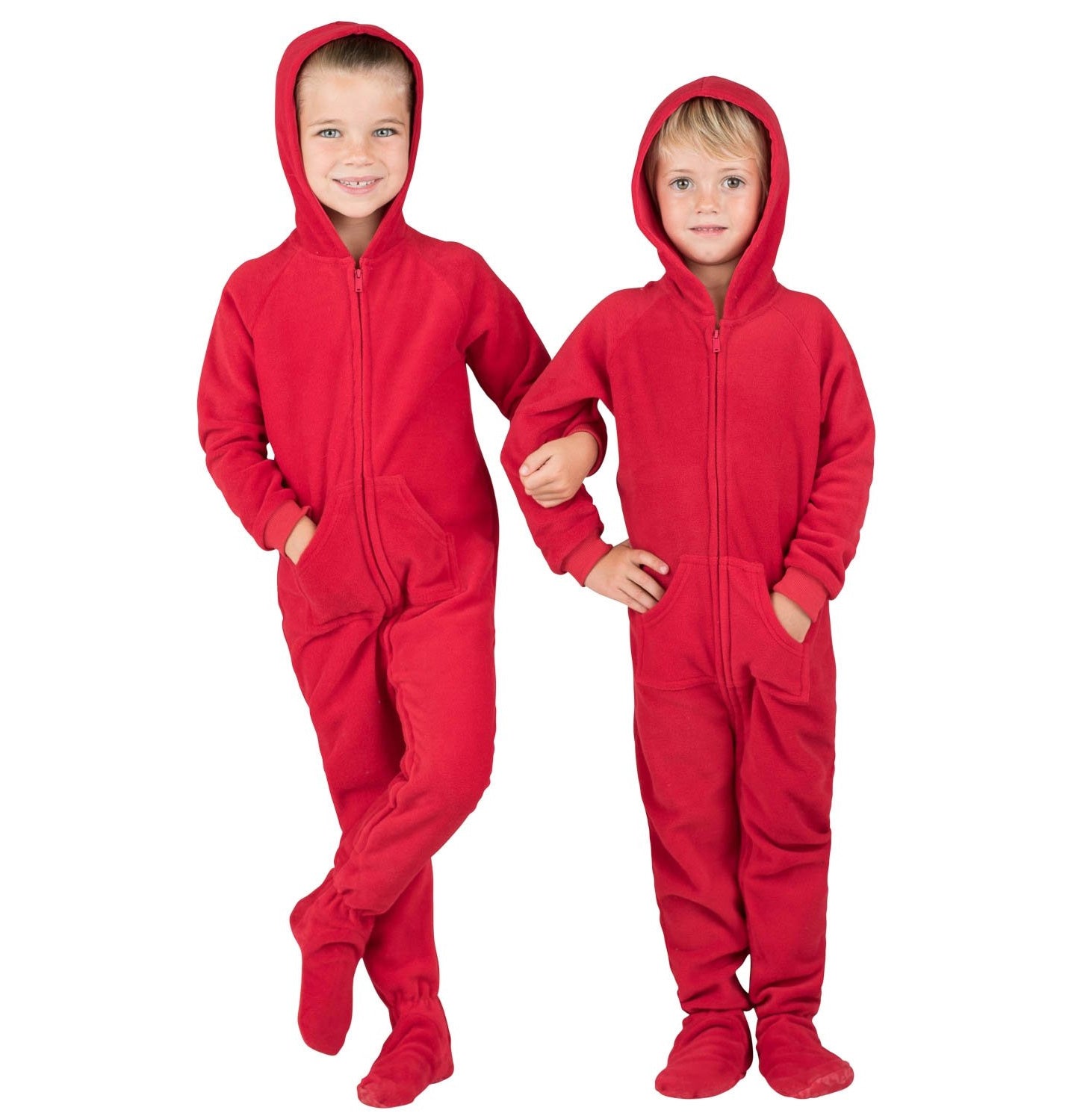 Family Matching Bright Red Hoodie Fleece Onesie