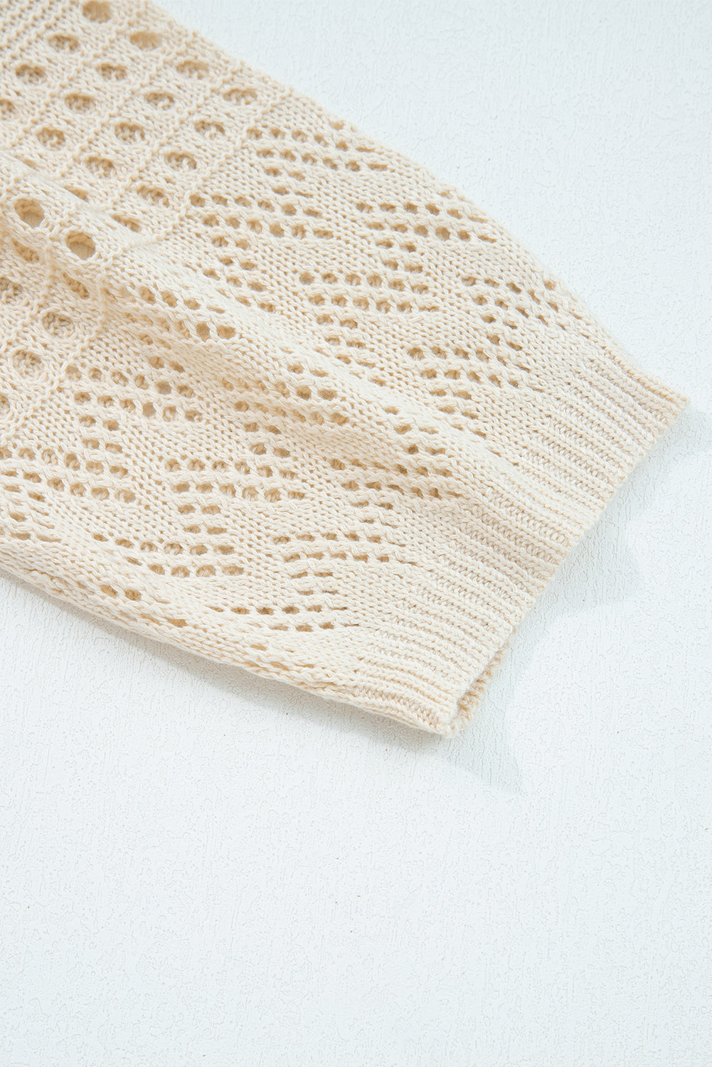 Smoke Gray Hollow Knit Cardigan With Eyelet Cutouts