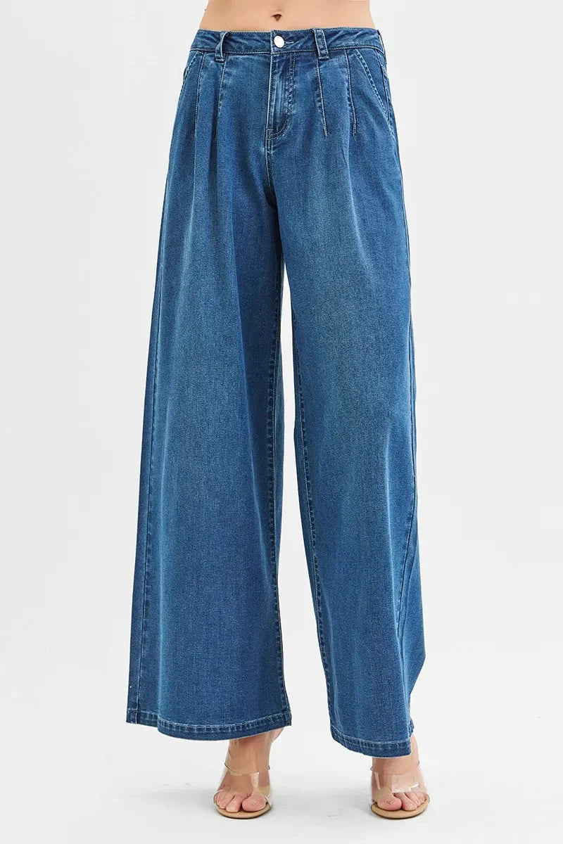 Mid Rise Wide Leg Knit Denim Palazzo RISEN Jeans