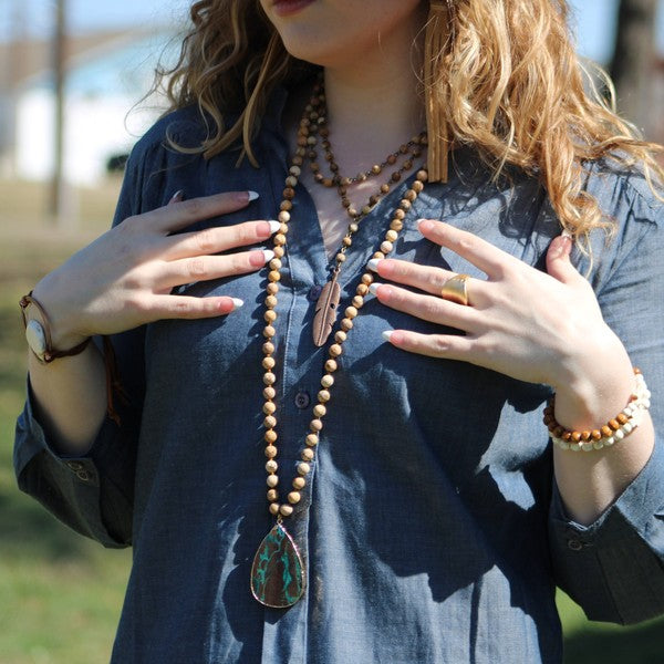 Bracelet Bar-Wood & White Turquoise Beads
